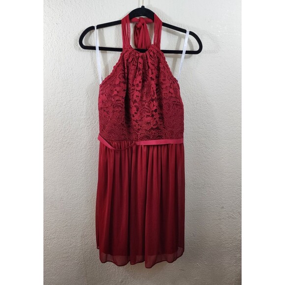 David's Bridal Womens 12 Apple Red Bridesmaid Prom Short Halter Tie Back Dress - Picture 1 of 8
